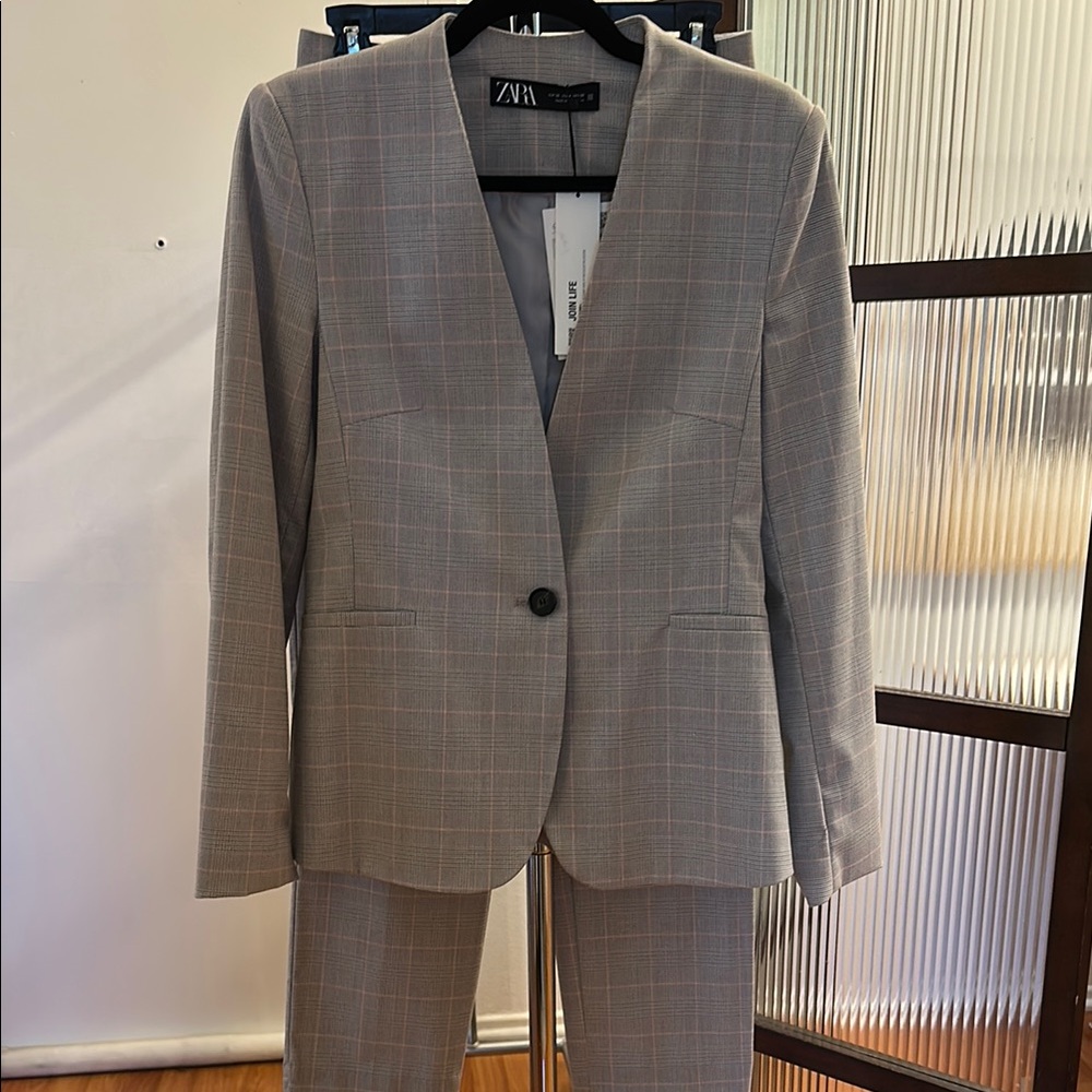 Zara Gray Blazer Modern Cut Notched Lapels